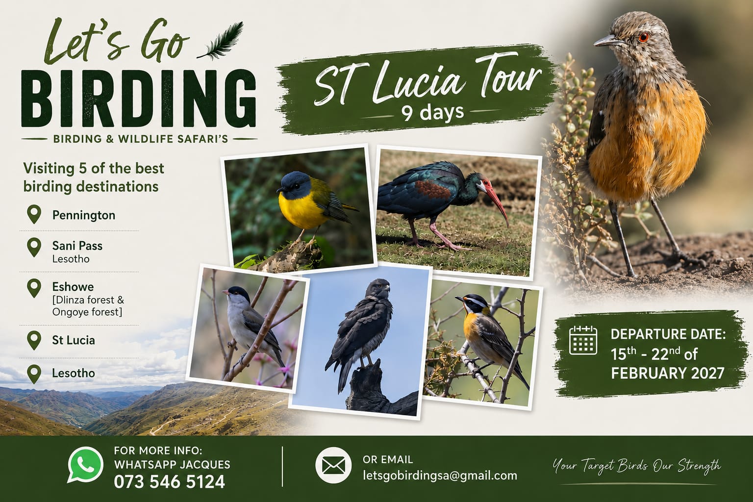 St Lucia / Sani Pass Tour with lets go birding